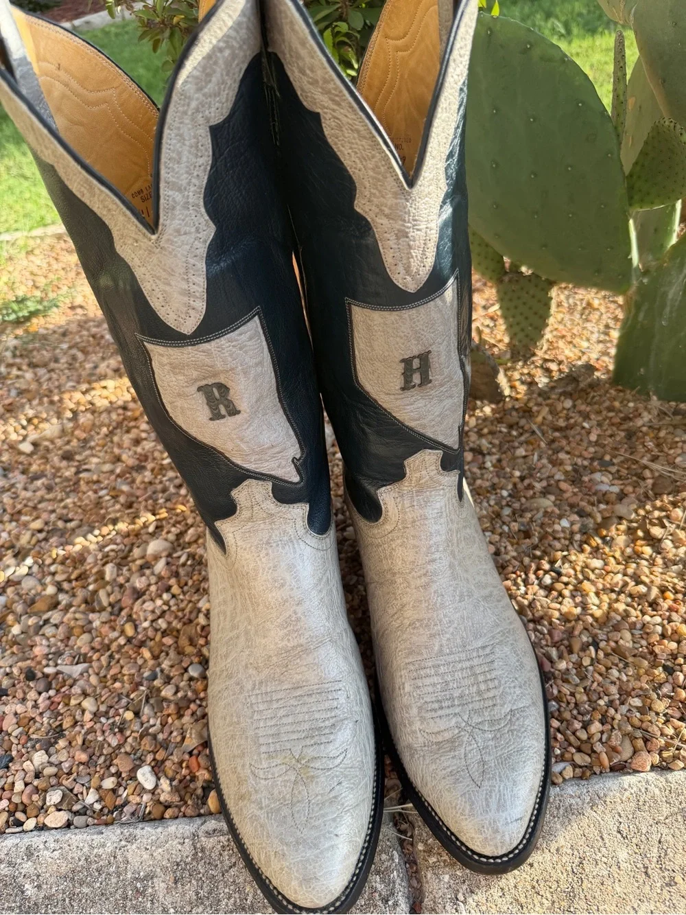 VTG Justin Antelope Cowboy Boots 11D Exotic Leather Western Blue Grey Two Tone